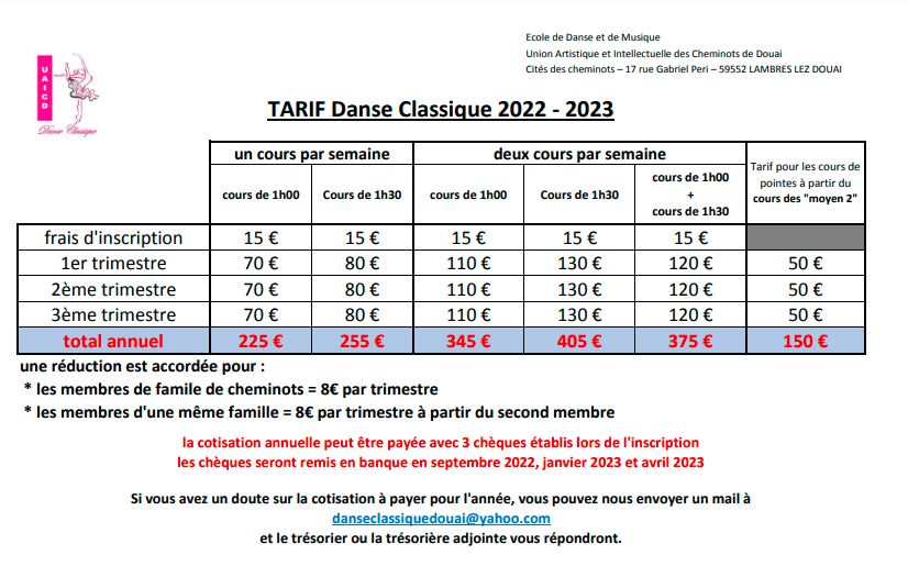 TARIF 2022-2023