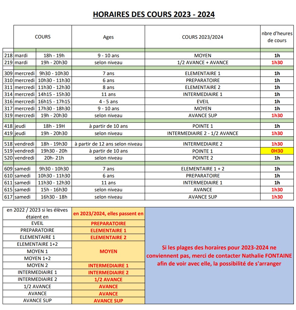 horaire 2023 2024